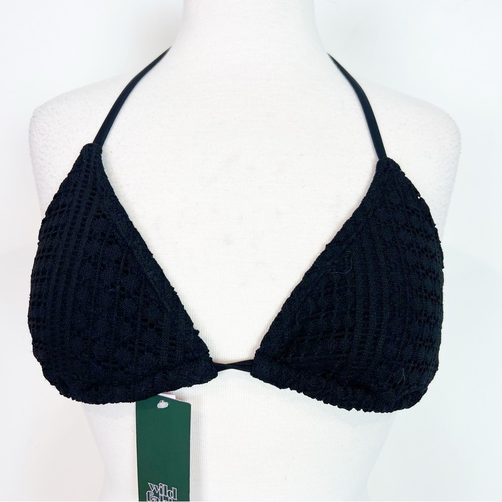 WILD FABLE BLACK CROCHET TRIANGLE BIKINI TOP WOMENS SMALL (4-6) NWT